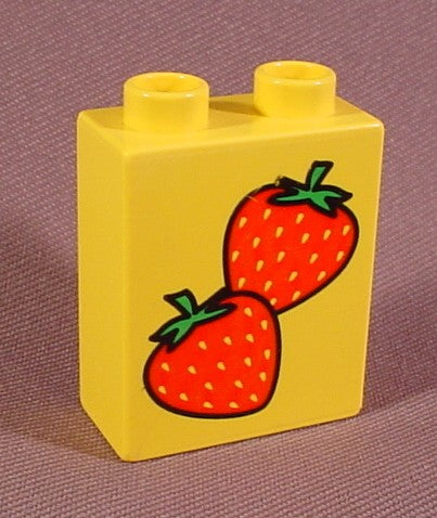 Lego Duplo 4066 Yellow 1X2X2 Brick Printed With 2 Strawberries