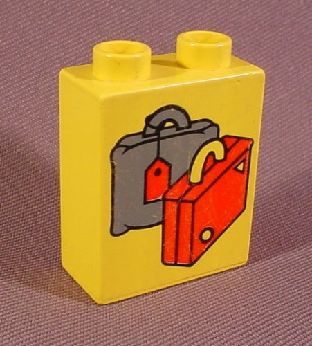 Lego Duplo 4066 Yellow 1X2X2 Brick Printed With 2 Suitcases Pattern
