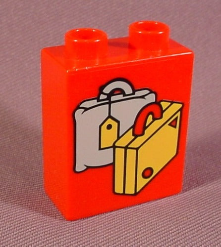 Lego Duplo 4066 Red 1X2X2 Brick Printed With 2 Suitcases Pattern, T