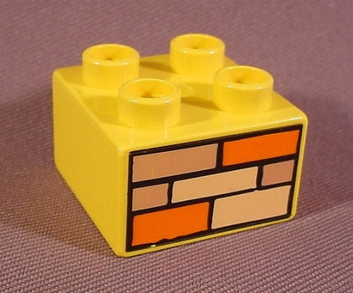 Lego Duplo 3437 Yellow 2X2 Brick Printed With Bricks Pattern