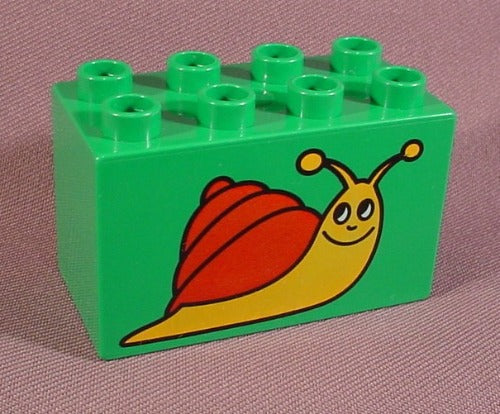 Lego Duplo 31111 Green 2X4X2 Brick Printed With Snail Pattern