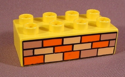 Lego Duplo 3011 Yellow 2X4 Brick Printed With Bricks Pattern