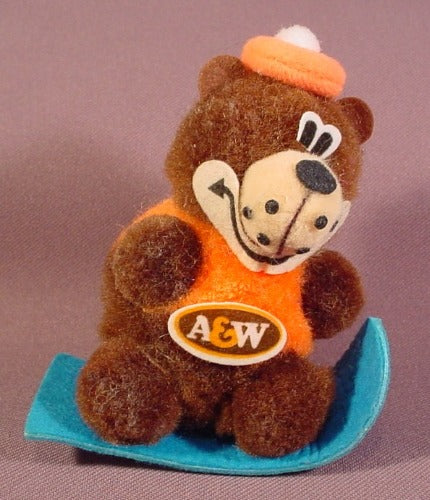 A&W Restaurant Advertising Promotional Fuzzy Plush Bear On Snowboar