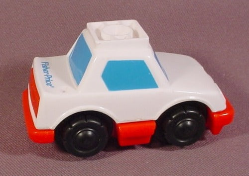Fisher Price Flip Track White Car With Blue Windows & Red Base, Has