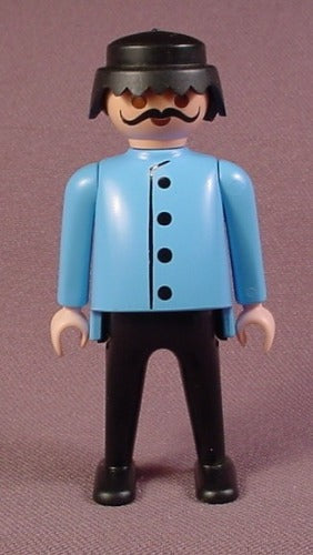 Playmobil Adult Male Figure In A Light Blue Coat With Black Buttons