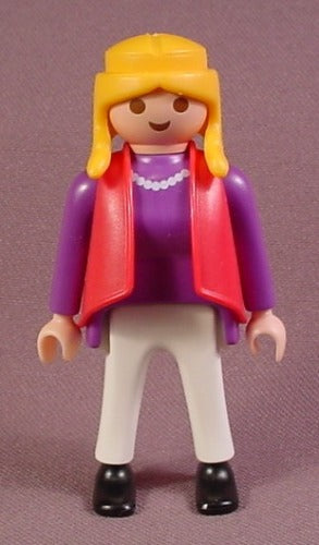Playmobil Adult Female Figure With A Dark Pink Vest