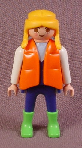 Playmobil Adult Female Figure With An Orange Vest And Blue Pants
