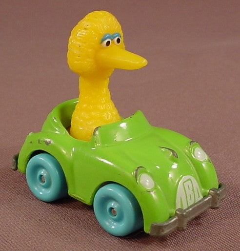 Sesame Street Big Bird In A Die-Cast Metal Green Car With Blue Wheels, 2 3/4 Inches Long