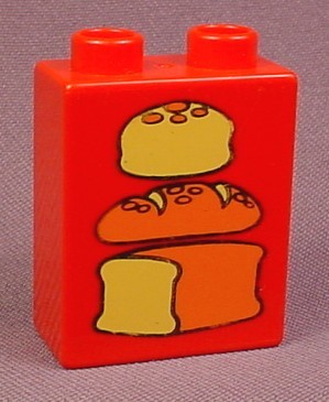 Lego Duplo 4066 Red 1X2X2 Brick With 3 Different Loaves Of Bread Pa