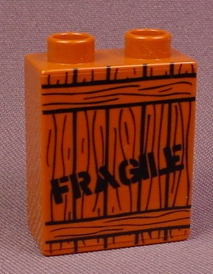Lego Duplo 4066 Brown 1X2X2 Brick With Wood Crate & Fragile Pattern