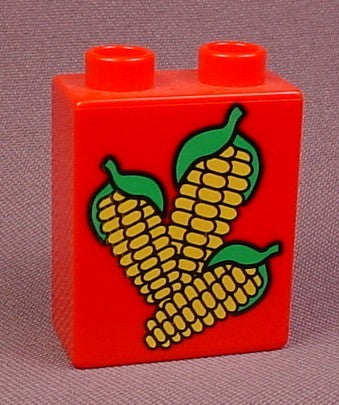 Lego Duplo 4066 Red 1X2X2 Brick With 3 Ears Of Corn Pattern, Type I