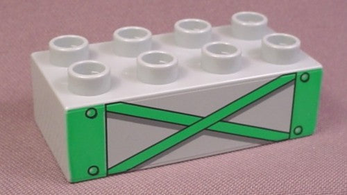 Lego Duplo 3011 Medium Stone Gray 2X4 Brick With Crossed Green Trus