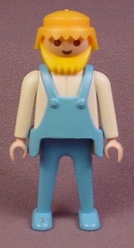 Playmobil Adult Male Figure, Light Blue Overalls, White Shirt, Blon