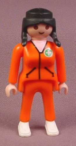 Playmobil Adult Female EMT OR EMS Figure In An Orange Flight Suit