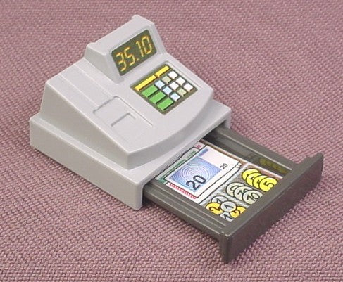 Playmobil Gray Cash Register With A Dark Gray Pull Out Drawer