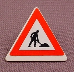 Playmobil White Triangular Sign With Clip On Back, Men Working