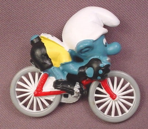 Smurf Bicycle Racer PVC Figure, Peyo, Schleich, West Germany