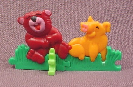 Kinder Surprise 1997 Plastic Puzzle, Brown Bear & Orange Pig