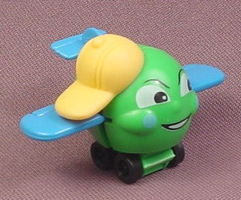 Kinder Surprise 1998 Green Cartoon Airplane with Face & Blue Wings