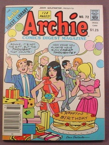 Archie Comics Digest Magazine Comic #72, June 1985, Very Good Cond