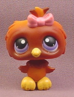 Littlest Pet Shop #354 Orange Brown Owl with Pink Bow & Purple Eyes
