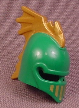 Playmobil Green Helmet With Eye Slits & A Gold Dragon Wing Crest