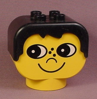 Lego Duplo 2303 Yellow 2x4x3 Figure Head with Black Male Hair & Face