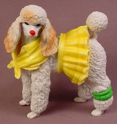White Poodle Dog PVC Figure with Removable Yellow Skirt & Scarf, 3