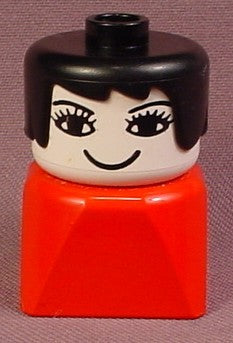 Lego Duplo 829 Red Tall Bust With Female Face, Black Hair With Bang