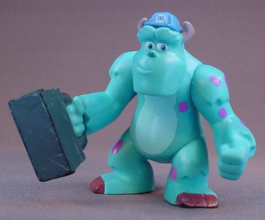 Disney Monsters Inc Sully Wearing A Hard Hat And Carrying A Lunch Box PVC Figure, The Arms Move