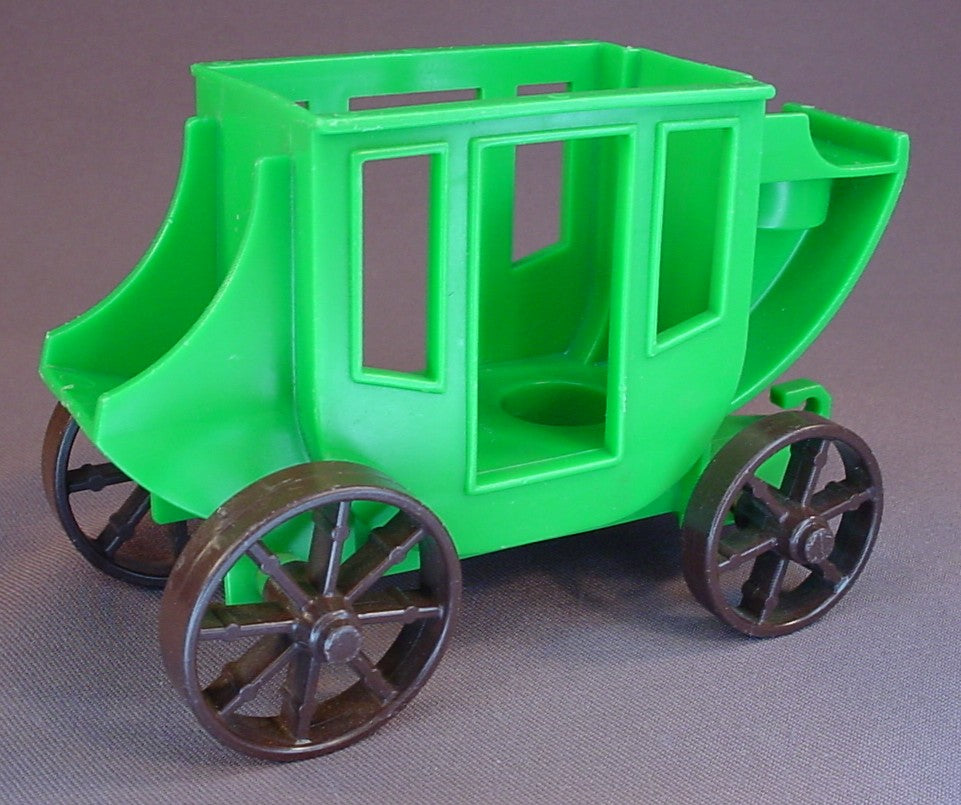 Fisher Price Vintage Green Stagecoach With 3 Seats & Brown Wheels, 934 Western Town