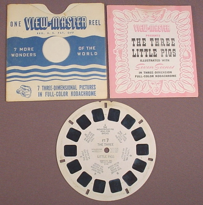 View-Master Reel, The Three Little Pigs, FT-7, With The Sleeve & Booklet, 1948 Sawyers Inc, Viewmaster