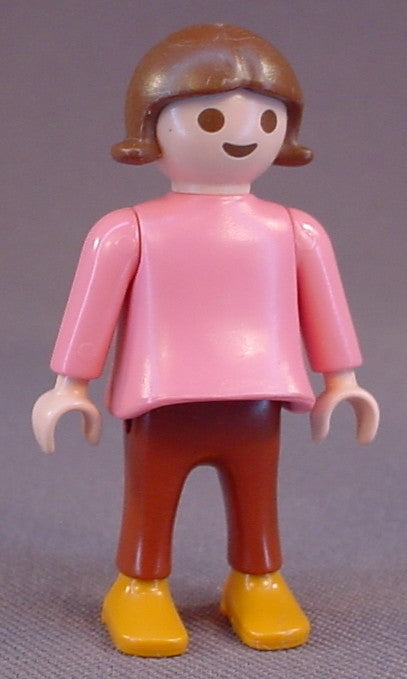 Playmobil Female Girl Child Figure In A Pink Top & Orange Boots, Brown Hair & Pants, 3955 5711