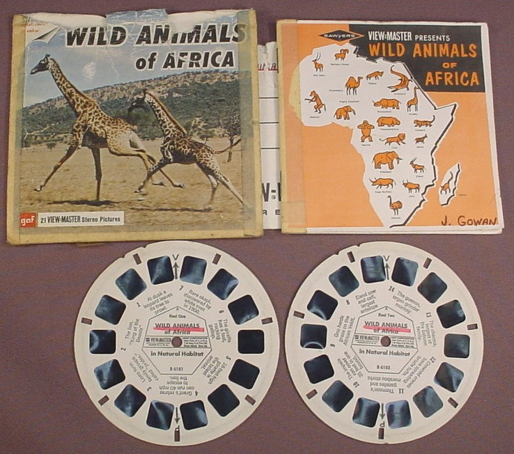 View-Master 2 Reels, Wild Animals Of Africa, B6181 B6182, B 6181, B 6182, Has The Taped Booklet & Packet, Reels 1 & 2, GAF Corp, Viewmaster