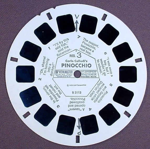 View-Master Disney Carlo Collodi's Pinocchio. B 3113, B3113, Reel 3, 1959 GAF Corp, Viewmaster