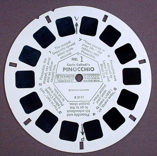 View-Master Carlo Collodi's Pinicchio, B3111, B 3111, 1959 GAF Corp, Viewmaster