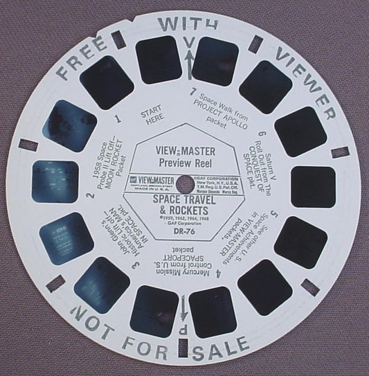 View-Master Preview Reel, Space Travel & Rockets, DR-76, 1959 1962 1964 1968 GAF Corp, Viewmaster