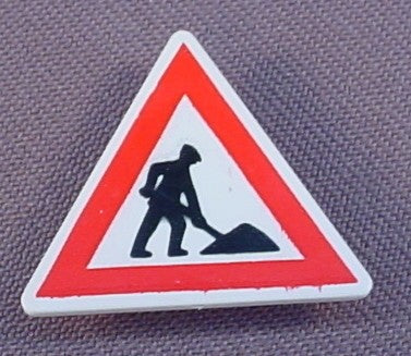 Playmobil White Triangular Sign With A Clip On The Back, Men Working