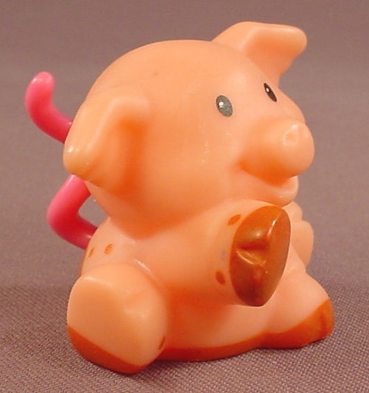 Fisher Price Little People 2005 Pig With A Bright Pink Tail Sitting In Light Brown Mud