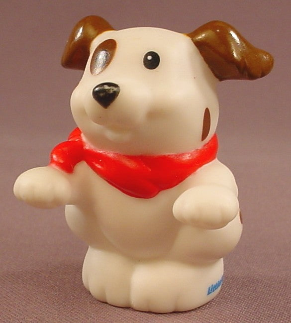 Fisher Price Little People 2009 White Dog With Brown Spots & A Red Bandana, Animal Figure, LP