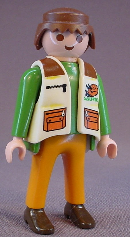 Playmobil Adult Male Dinosaur Expert Figure In A Green Shirt And An Off White Vest With Pocket