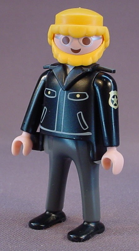 Playmobil Adult Male Canine Unit Police Officer Figure In An Black Jacket With Zippers & Gray Pants