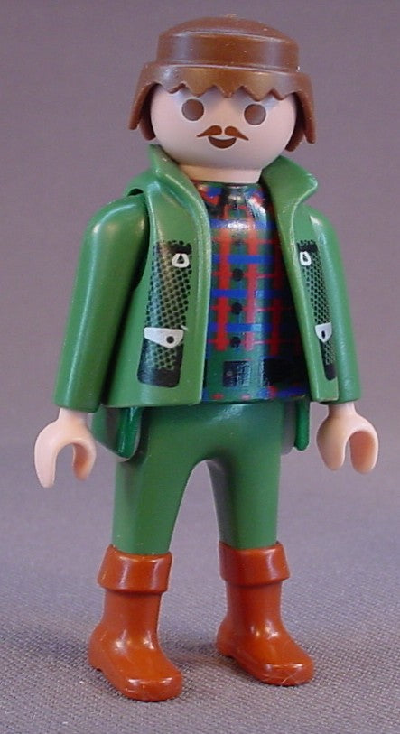 Playmobil Adult Male Forester Or Game Warden Figure In A Moss Green Suit And A Red Blue Plaid Shirt