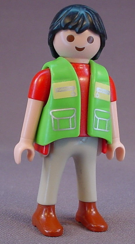 Playmobil Adult Male Dad Or Father Figure In A Green Vest Over A Red Short Sleeved Shirt Gray Pants