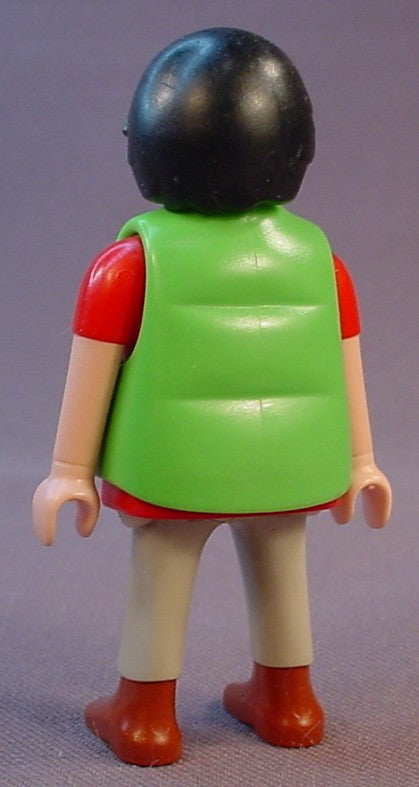 Playmobil Adult Male Dad Or Father Figure In A Green Vest Over A Red Short Sleeved Shirt Gray Pants