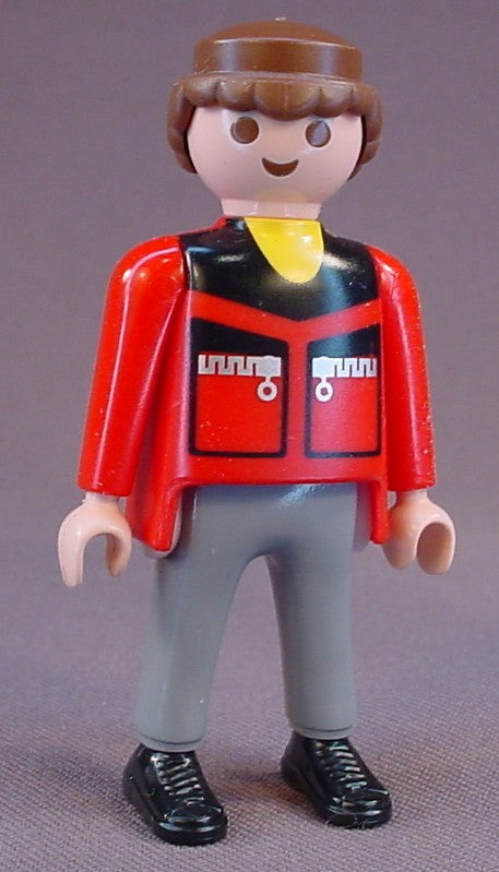 Playmobil Adult Male Figure In A Red Jacket With Black Trim & Silver Zippers, Gray Pants, 3217 5746