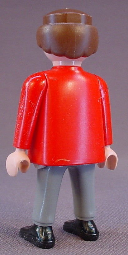 Playmobil Adult Male Figure In A Red Jacket With Black Trim & Silver Zippers, Gray Pants, 3217 5746