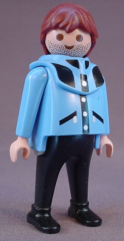 Playmobil Adult Male Figure In A Blue Coat With A Large Collar & Hood, Black & Silver Trim, 3217