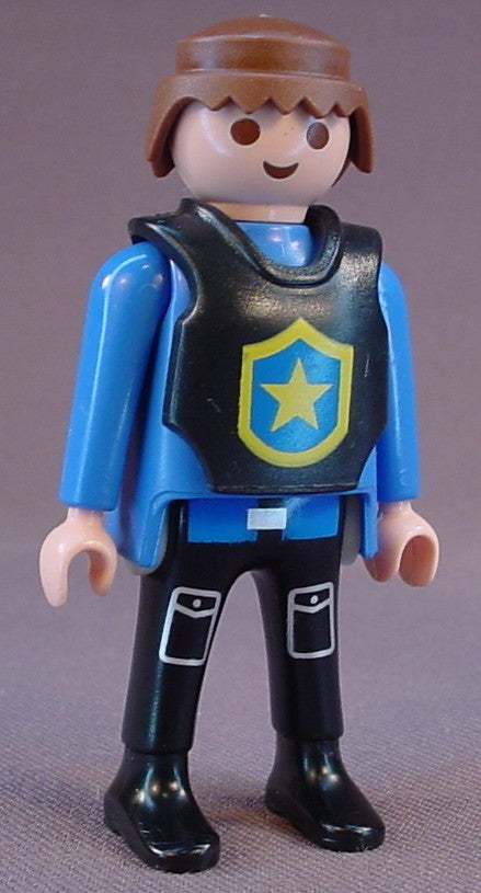Playmobil Adult Male Police Officer Figure In A Black Vest With A Crest Over A Blue Shirt, 5764 5773