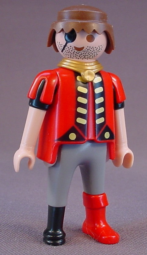 Playmobil Adult Male Pirate Figure With A Black Peg Leg & Eye Patch, Red Short Sleeved Jacket